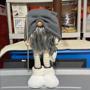Gray Shepherd Gnome Plush with Striped Legs